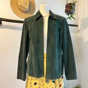 Pritti Vintage 90s Dark Green Genuine Leather Zip Up Classic Jacket Size Large